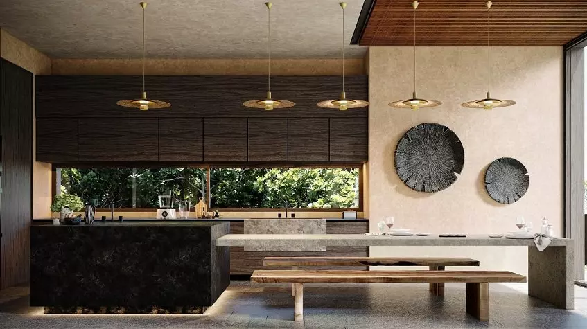 A large kitchen with granite finishes in Muuyal Tulum