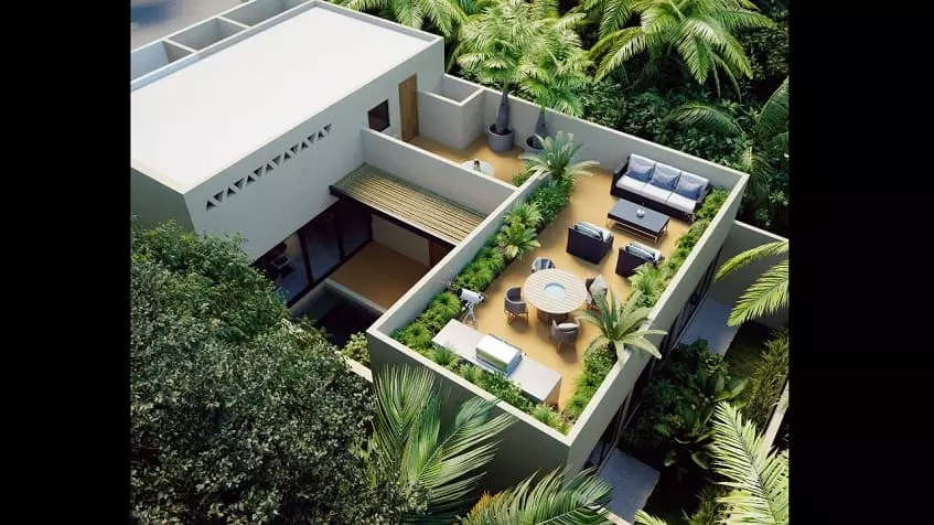 A terrace with trees around in Casa Ameyalli Tulum