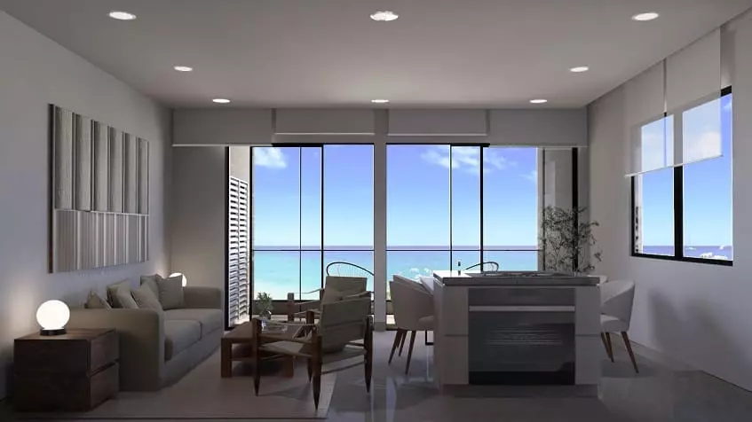 A Living room with an ocean view at Sea Loft Cozumel