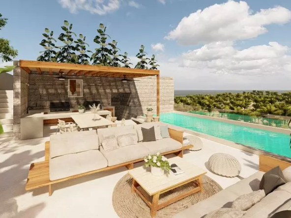Pool roof garden with grills and lounges at Vanessa 20 Playa del Carmen