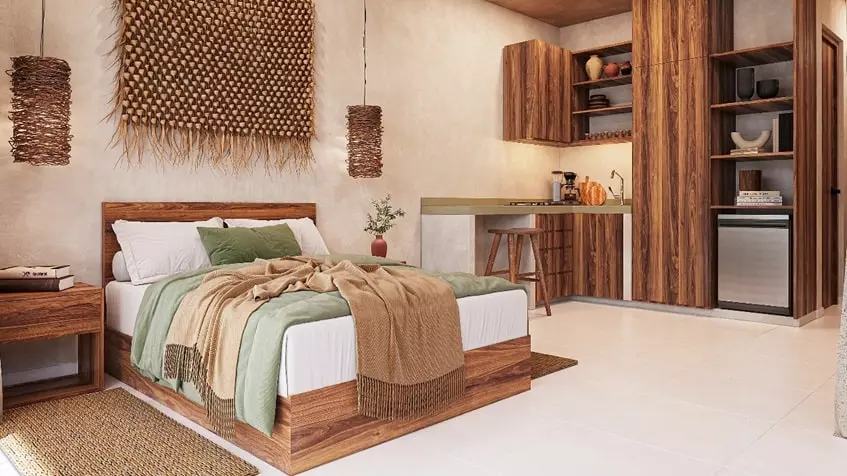 One bedroom with a kitchen next to it at Natum Reserve Tulum