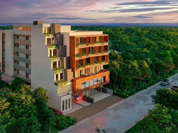 Aerial view of the facade of Central Condo Living Puerto Morelos