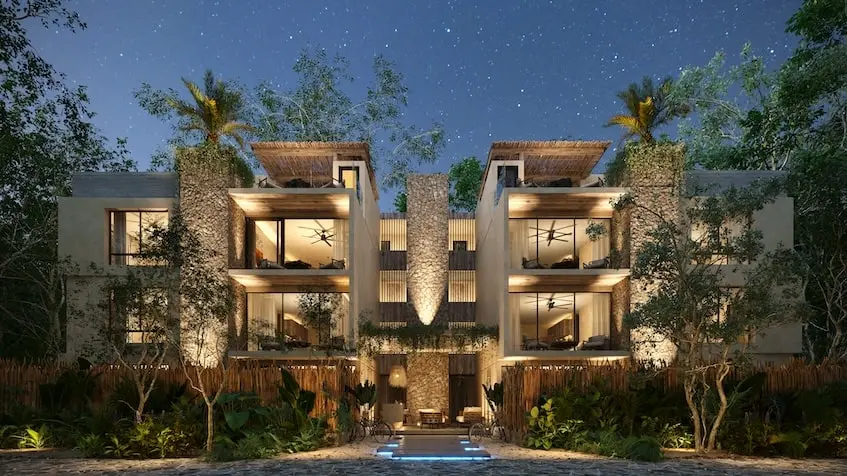 Front facade Talari Tulum Condos and Penthouses for Sale