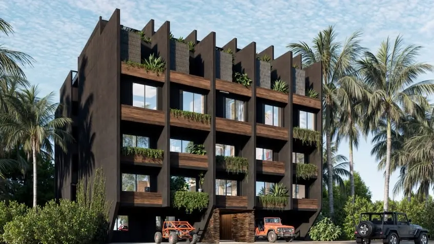 Front facade Regina Black Tulum | Studios and Condos for Sale