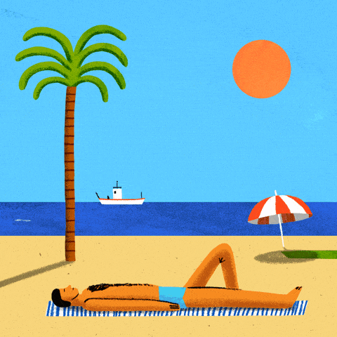 Una persona acostada sobre la arena, tomando el sol frente al mar caribe y una gaviota volado