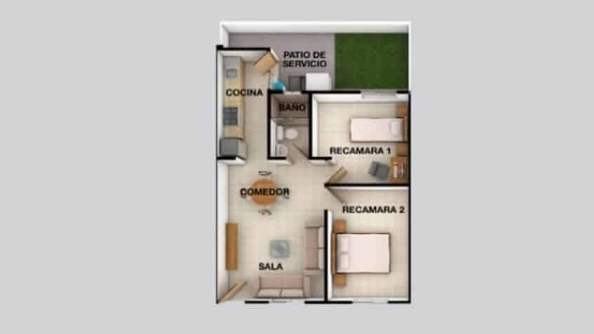 Plano de un apartamento de dos recamaras en Burgos