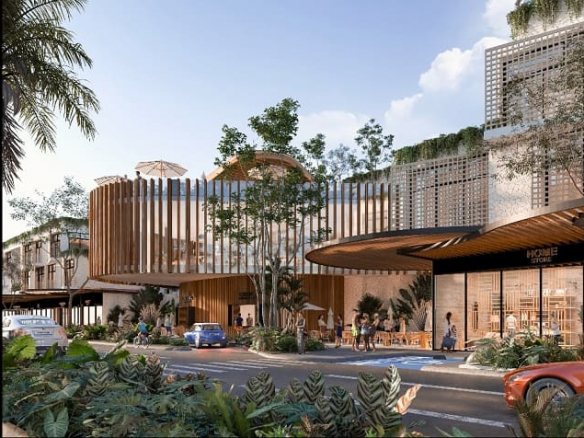 Edificio residencial y automóvil pasando en Kalena Riviera Maya
