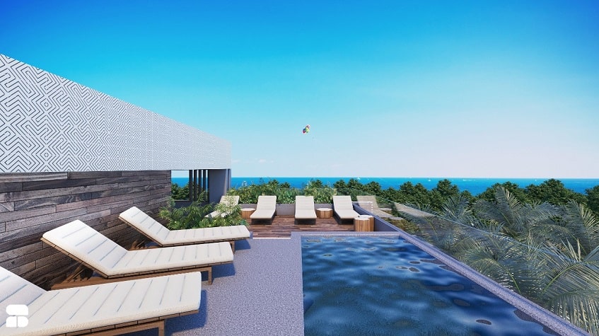 Rooftop con alberca and vistas al mar en Oxygen 5th. Ave. Residences