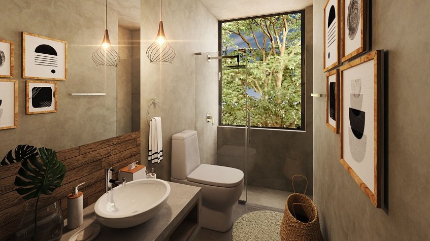 Bathroom and shower with window in Irie Tulum