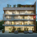 Vue de la façade avant de l'immeuble résidentiel depuis la rue à Helena Tulum Luxury Homes