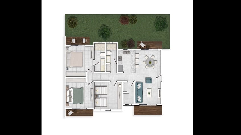 Plano de planta de tres habitaciones en Lu'xia Residencial