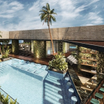 Piscine sur le toit à côté du bar du Sofia Boutique Condos