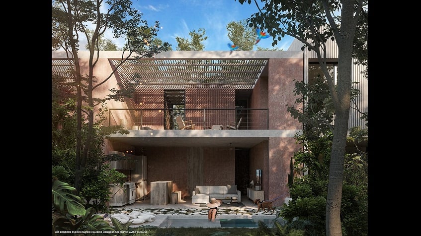 Two-story house with pool on the first floor and balcony on top in Edena Tulum