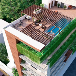 Rooftop view with pool, pergola, and outdoor gym at Yaakun Condos