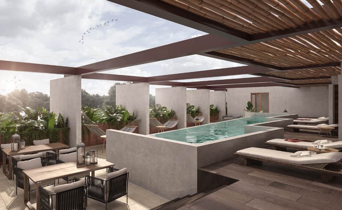 Swimming pool and hammocks in Bacab Tulum