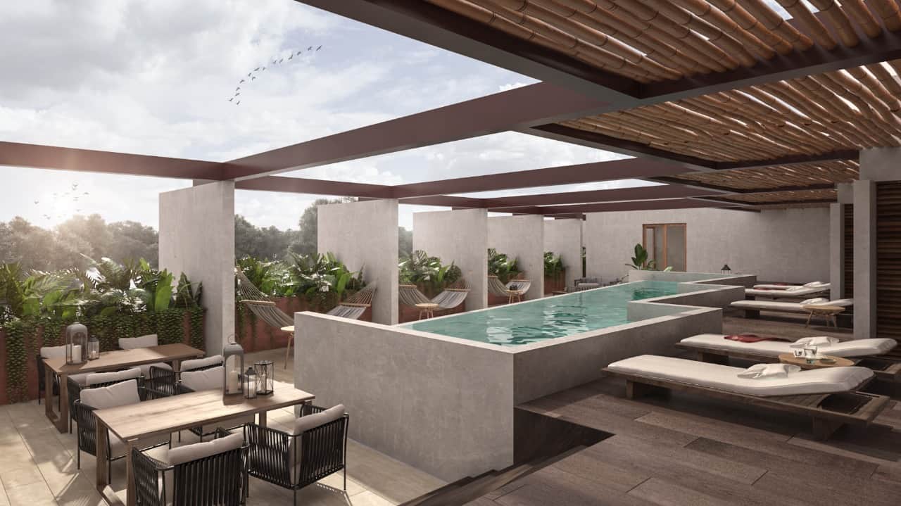 Swimming pool and hammocks in Bacab Tulum