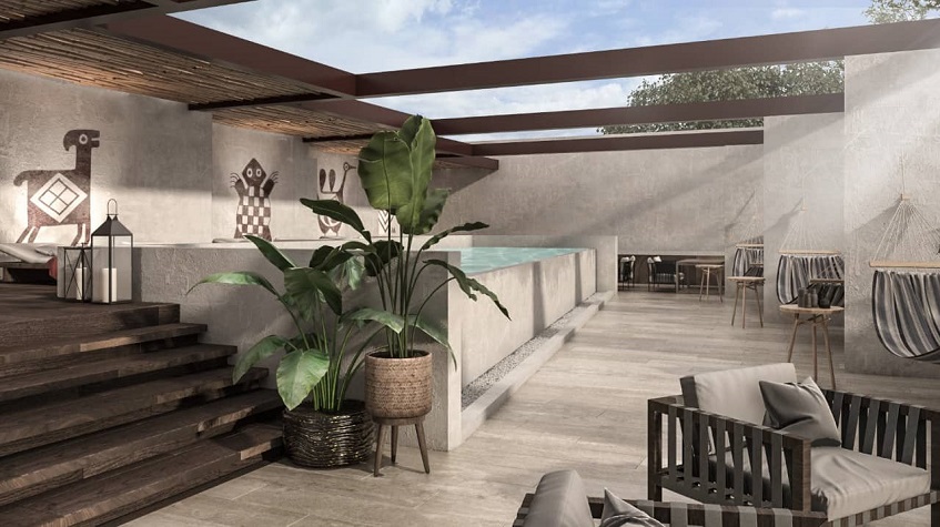 Rest area and swimming pool at Bacab Tulum