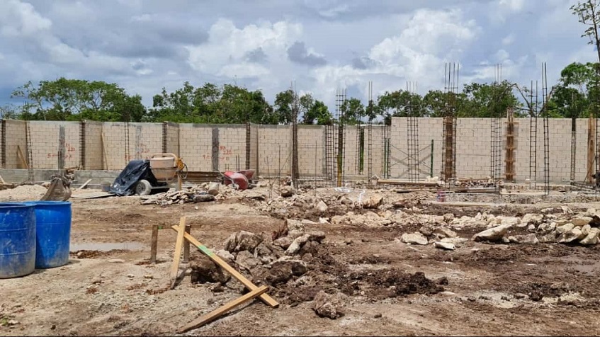 Construction area with stones and earth in Bacab Tulum