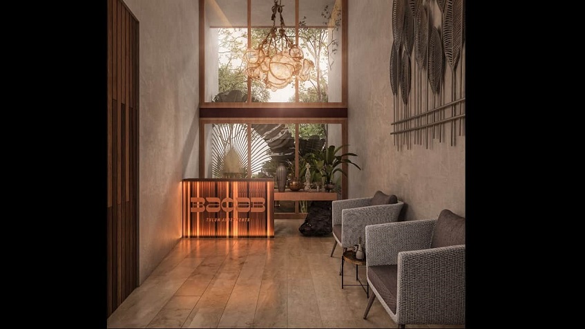 Lobby with long chandolier in Bacab Tulum