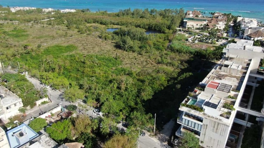 Vista superior de la ciudad de la jungla y el océano en Menesse Sea Tower