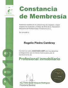 Constancia de membresia de Rogelio Piedra Cambray