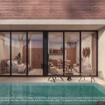 Private pool terrace with small table and two windows with sliding doors at Peregrina Tulum