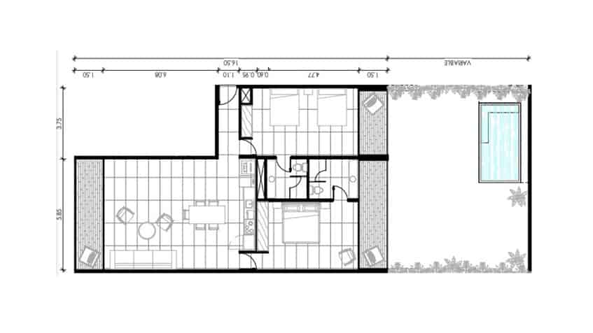 Plano de planta de dos habitaciones en Mistiq Premium