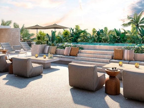 Jardín con piscina en la azotea de Estel Tulum