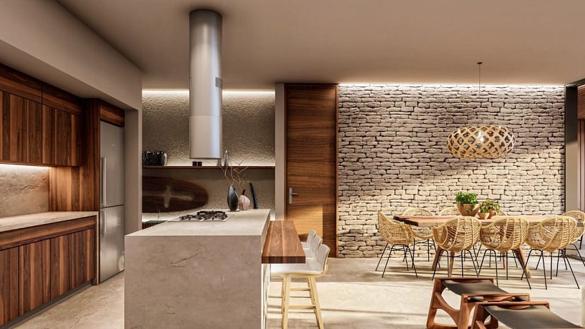 Cocina y comedor en Nygma Tulum