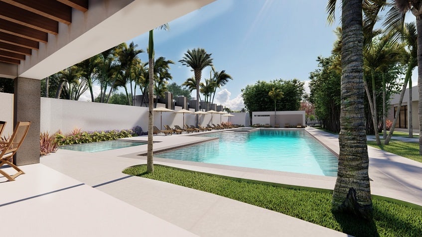 Family swimming pools surrounded by greenery in Bali in Riviera Maya