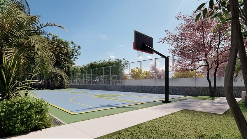 Basketball court surrounded by greenery in Bali in Riviera Maya