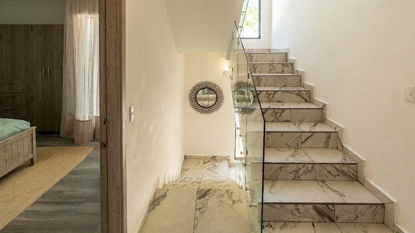 Grand staircase next to the bedroom of Recinto House | Bali in Riviera Maya