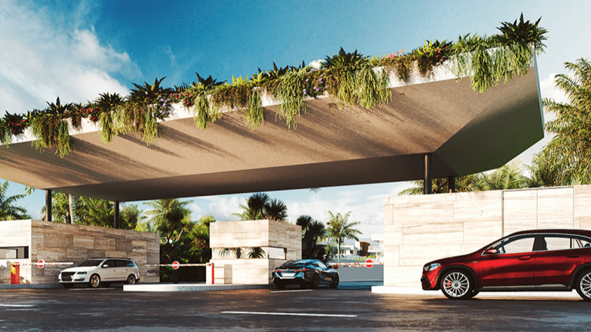 Portail principal et portail pour voitures à The Leaf Condos Playacar
