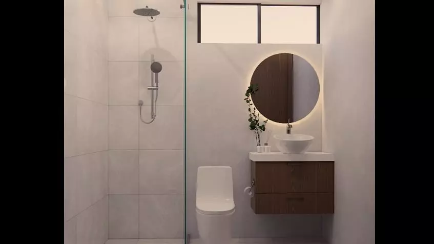 White bathroom with shower stall in South 307 Condominiums