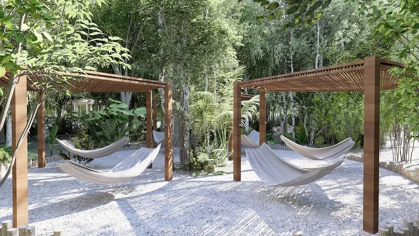 Zona de hamacas en Okun Living Cancun