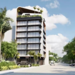 Immeuble résidentiel et voitures passant dans la rue à Alizee Tower Playa del Carmen