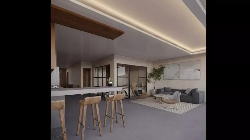 Sala-comedor y recamara detrás de una puerta de vidrio en Isabella Condos