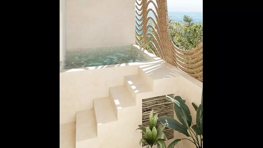 Terraza con escaleras y piscina profunda con vistas a Kaan Kuja