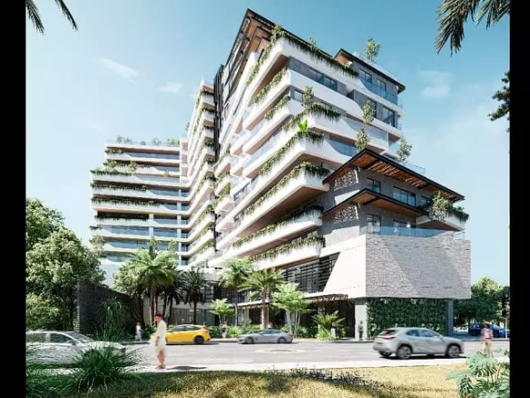 Fachada exterior de edificio en Thalassa Tower Cancun