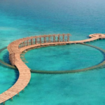 Vue aérienne d'un quai dans le village de Mayab Bacalar