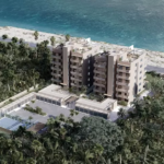 Aerial view of an oceanfront building on Deck 48 Cozumel