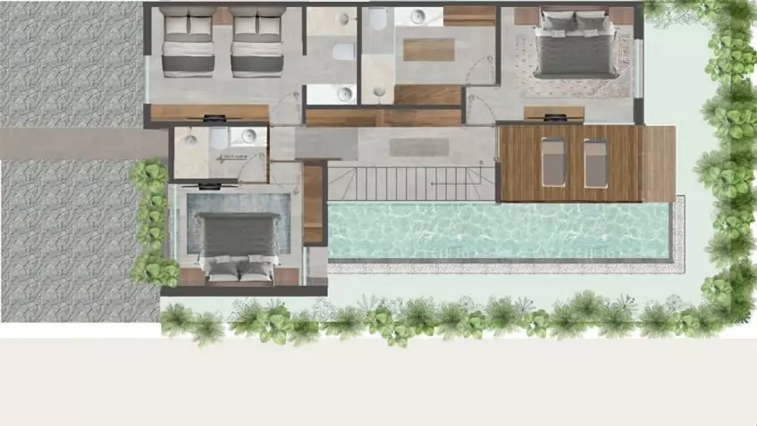 Plan architectural de l'étage supérieur de la Villa Amore