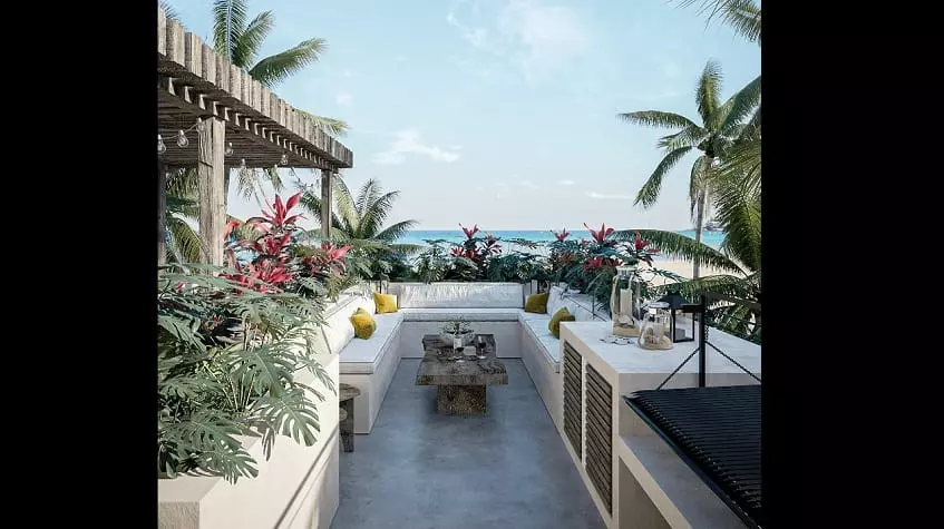 Una terraza con vista al mar en Condos 89 Mahahual