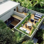 Una terraza con arboles alrededor en Casa Ameyalli Tulum