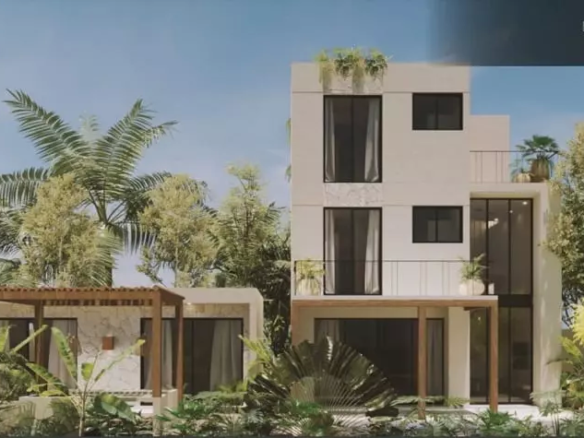 Fachada de casa con jardín en Kuruva Tulum