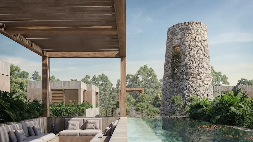 Terrace with pool at Inku Residencial Tulum