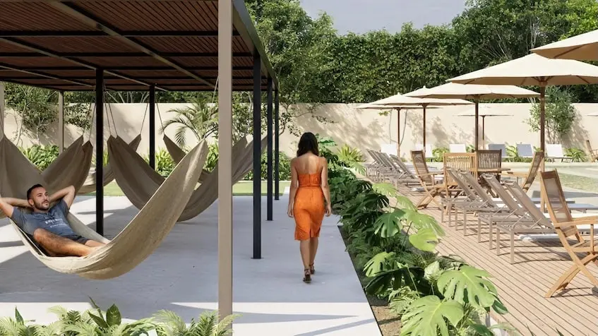 Zona de hamacas en Sea Lofts Cozumel