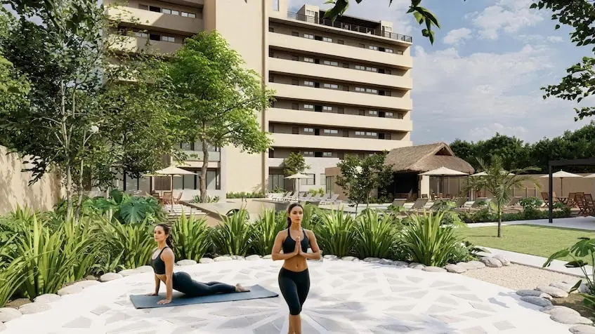 Zona de yoga en Sea Lofts Cozumel