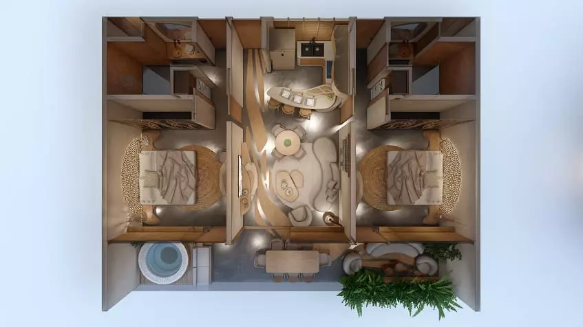 Plano arquitectónico de departamento en Coralia Tulum