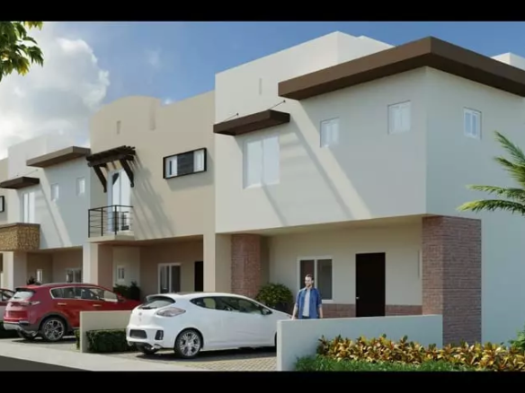 Fachadas de casas con estacionamientos afuera, 3 coches en Ciudad mayakoba